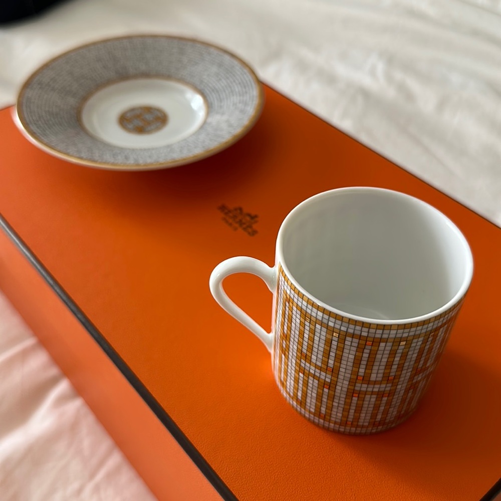 Hermès Mosaique  Au 24 Gold Coffee Cup & Saucer